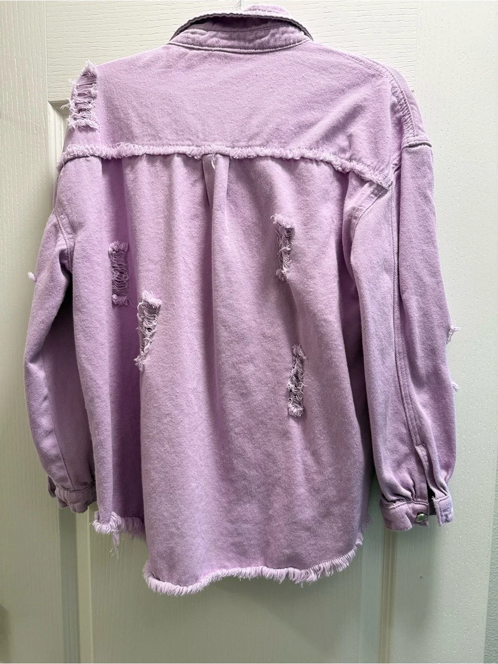 Lavender Distressed Jean Shacket - Picture 4 of 5